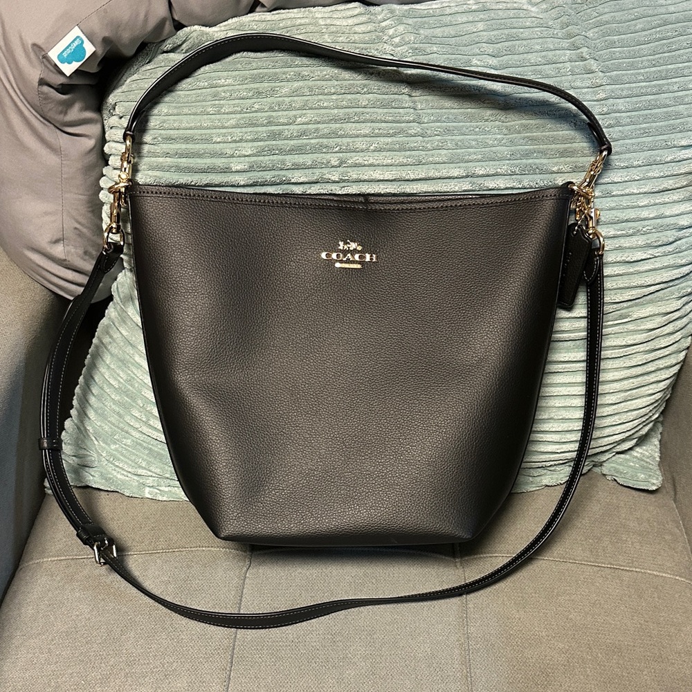 Coach Large Black Leather Bucket Bag